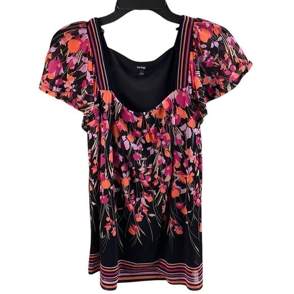 Apt 9 Womens Floral Whimsygoth Flutter Sleeve Blouse Sz Small Black Multicolor - Picture 1 of 6